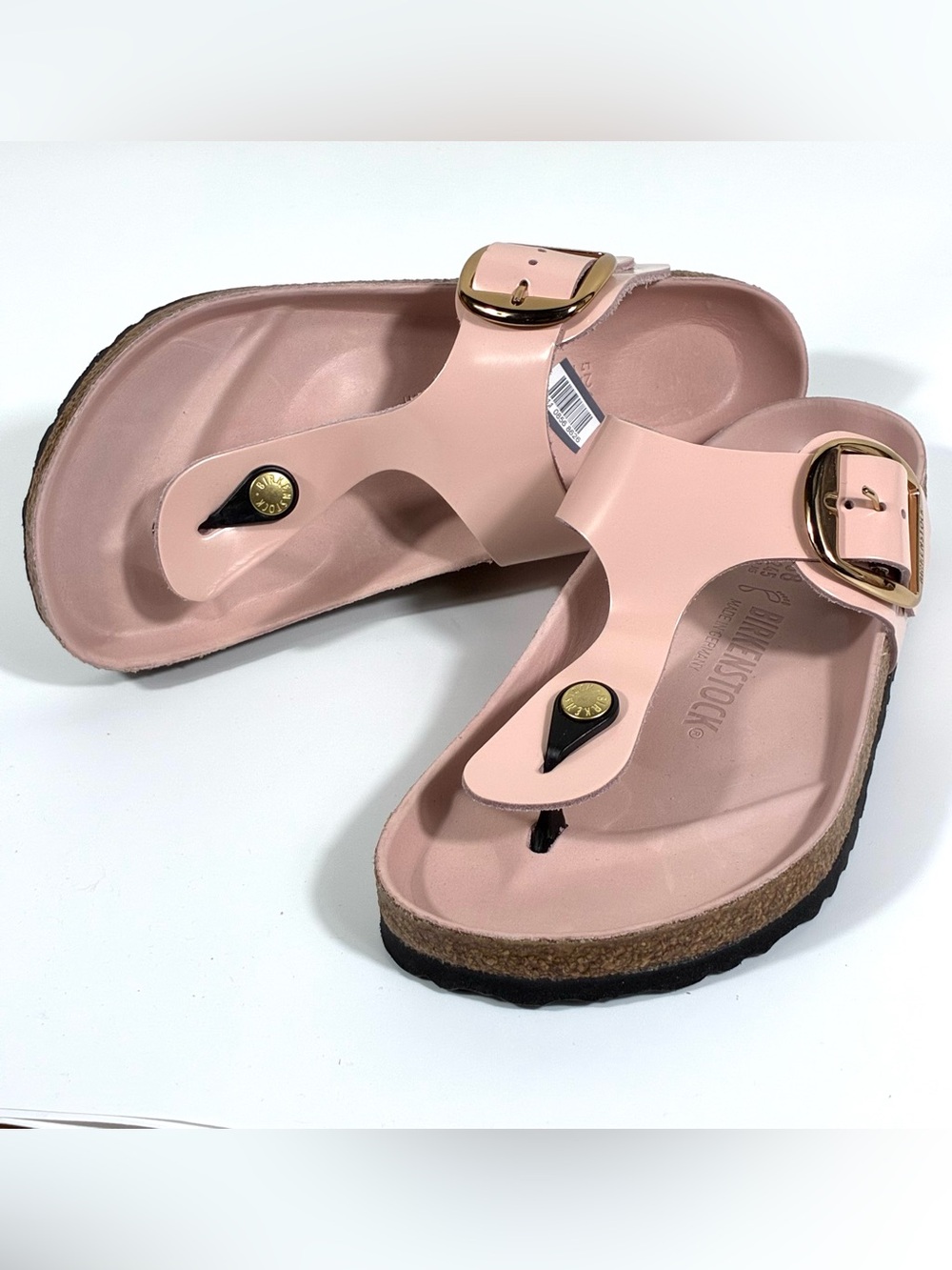 Birkenstock Gizeh Big Buckle Sandals Light Rose Leather High Shine 38 EUB 7 New - Picture 13 of 17